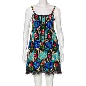 Anna Sui | Floral Silk Babydoll Lace Trim Dress